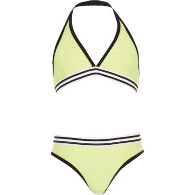 Girls green triangle bikini set